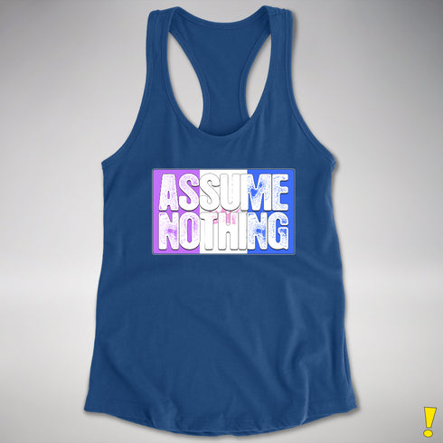 Assume Nothing Drag Pride Flag Racerback Tank - Royal